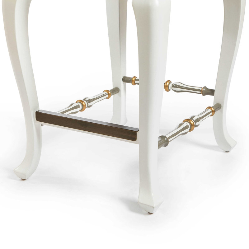White and Gray Solid Wood Counter Stool with Upholstered Back