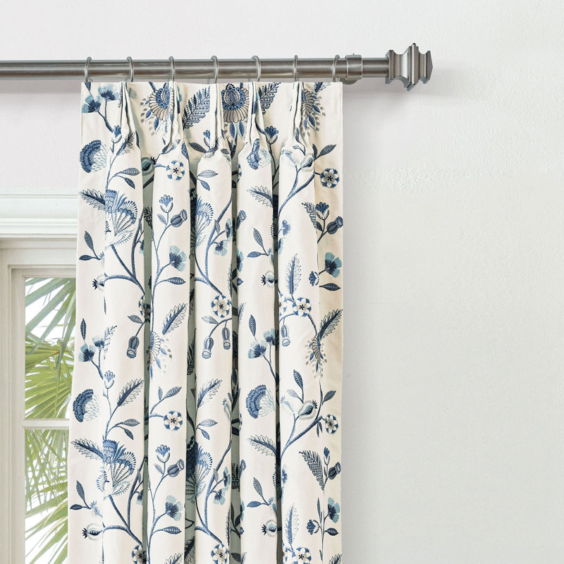 Promenade Embroidered Curtain Panel In Blue, Blue, 20" W x 120" L
