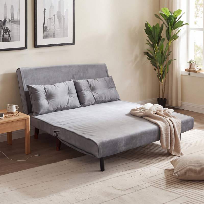 Cramerton 2 Seater Velvet Sofa Bed, Grey