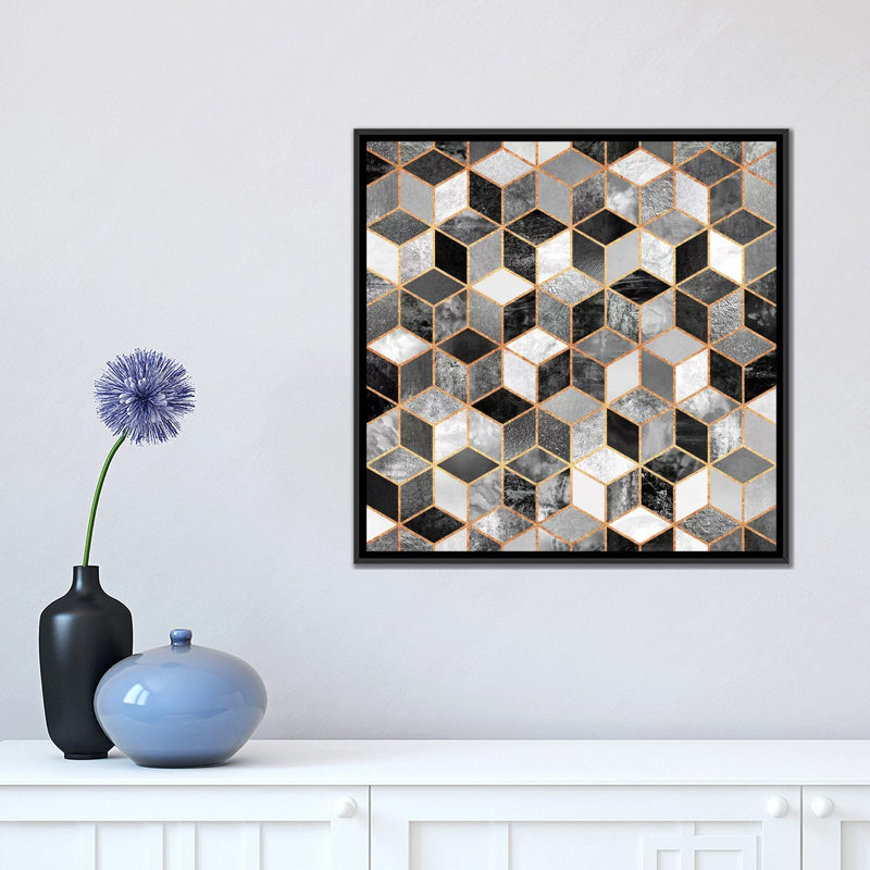 «Black and White Cubes» par Elisabeth Fredriksson - impression d'art graphique, Toile avec cadre noir