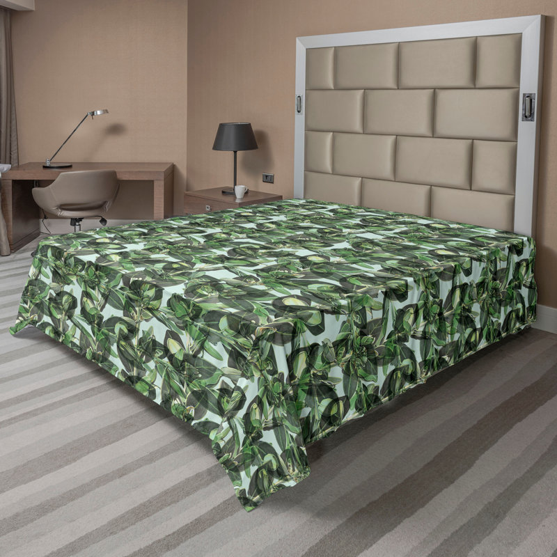 Drap plat Ambesonne Botanical Eucalyptus branches vert paon, Drap plat de taille très grand