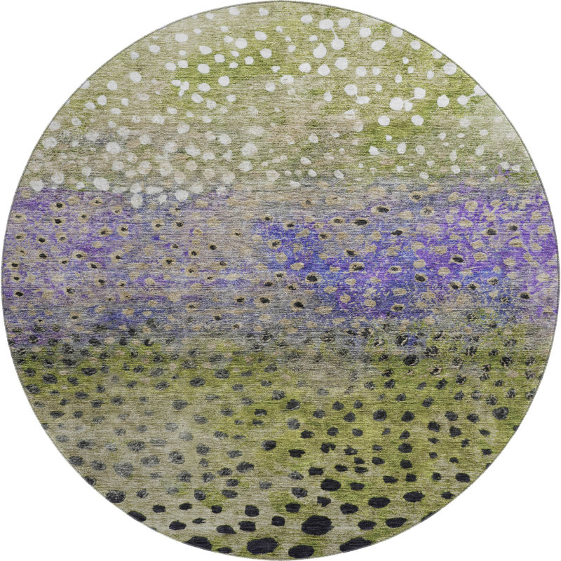 Premium Machine Washable Christina AMF1074 Circles Rug, Round 8'