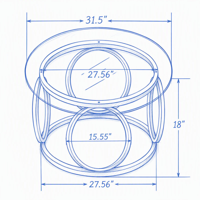 Table basse à plateau rond en verre 31,5 "avec cadre circulaire en métal, Or et transparent