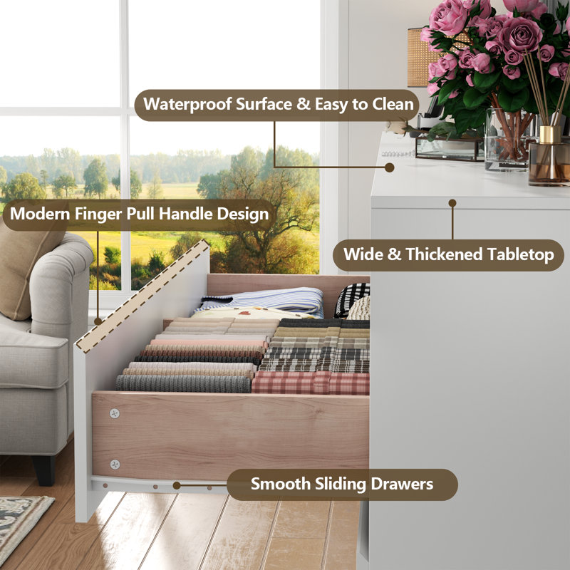 White 12-Drawer Dresser with Charging Station and LED Lights