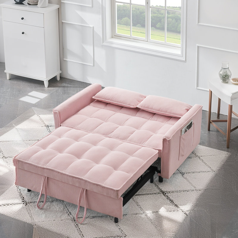 Cubbindall Upholstered Convertible Sofa Bed,Sleeper Sofa,Sofa,Modern Sofa,Accent Sofa, Pink Corduroy