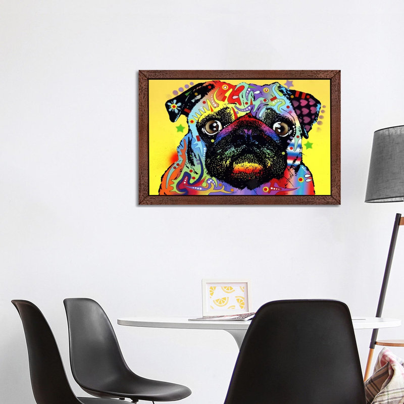 Pug by Dean Russo - Print on Canvas, 101.6 cm H x 66.04 cm W, Brown Framed