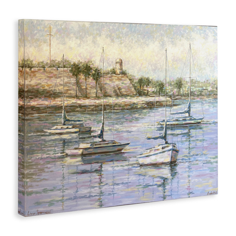 «The Mighty Fortress and Boats», art mural par Linda Sperruche, H 16 po x l 20 po