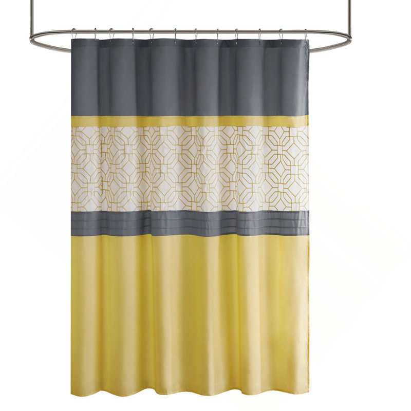 Rideau de douche brodé et découpé, Jaune/gris