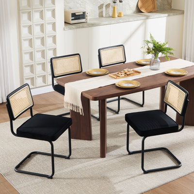 Chaise d'appoint rembourrée avec dossier en rotin et structure en acier Marlow Cantilever H 18,8 po