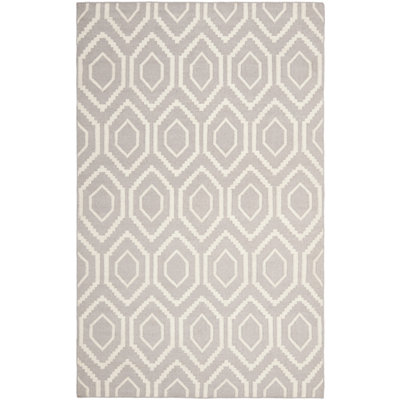 Fung Hand Woven Flat Weave Wool/Cotton Geometric Rug in Gray/Ivory