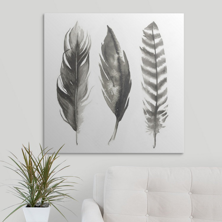 « i », reproduction d’art dépilée Watercolor Feathers, H 35 po x l 35 po x P 1,5 po, Toile
