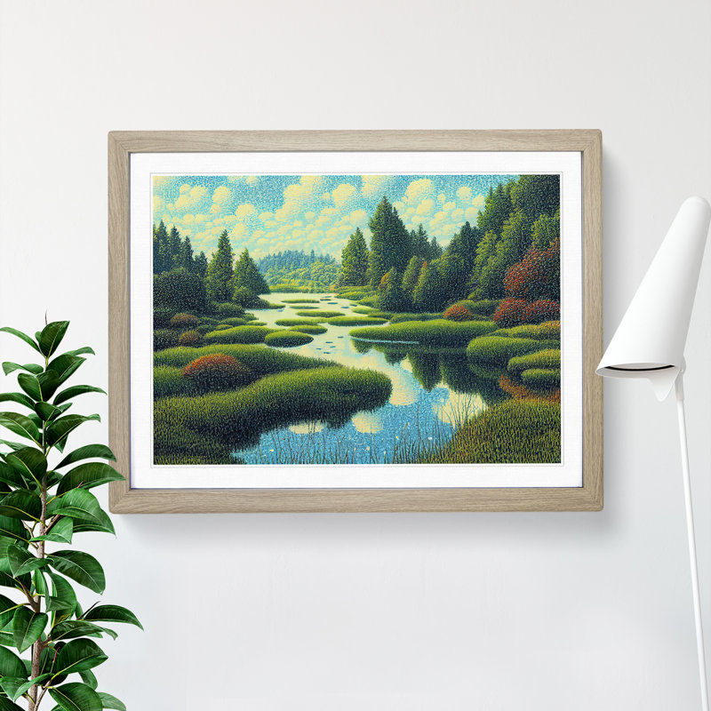 Forest Pond - Single Picture Frame Painting, 34cm H x 46cm W x 2cm D, Oak