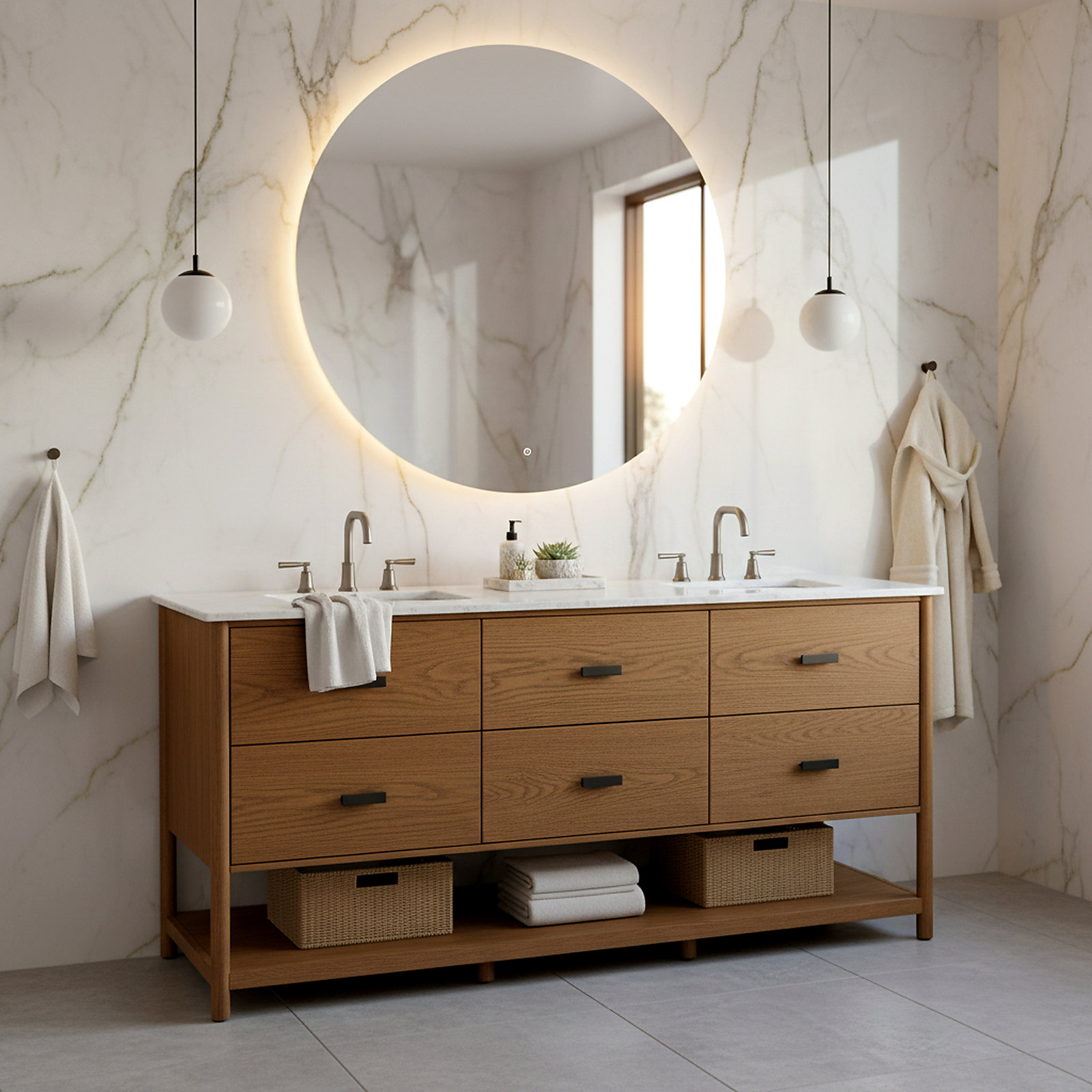 Kaplan 72" Double Bathroom Vanity, Medium Oak