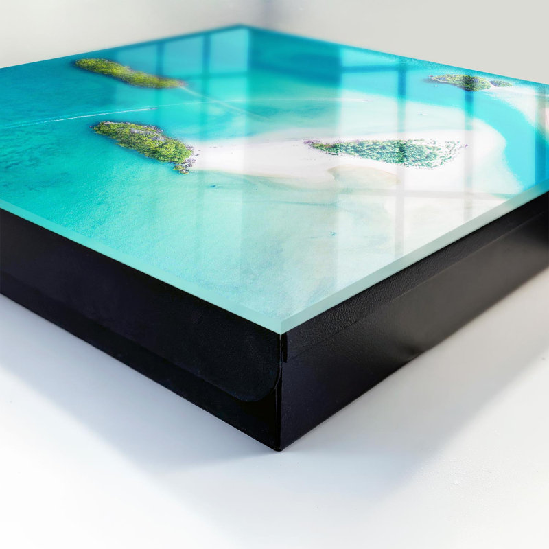 Decorative key box for wall, Opens to the left, 30x30x5, Black, The stunning landscape of tropical islands, 