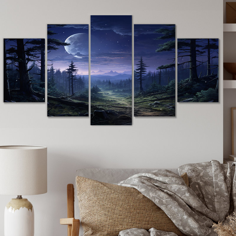 Pin Pin Moonlit Serenade II - Décoration murale pin - 5 panneaux