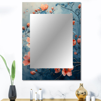 Rose et bleu jardin de rêves Dogwood I - grand miroir cornouiller, décor de miroir mural traditionnel unique, impression sur métal