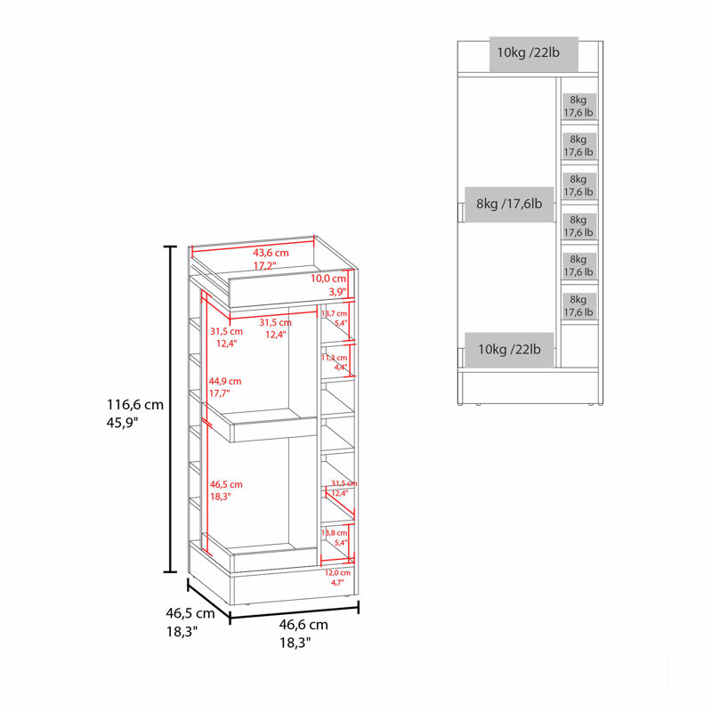 Bar, 16 tablettes, 45.9" H x 39.4" W x 18.3" D, Blanc