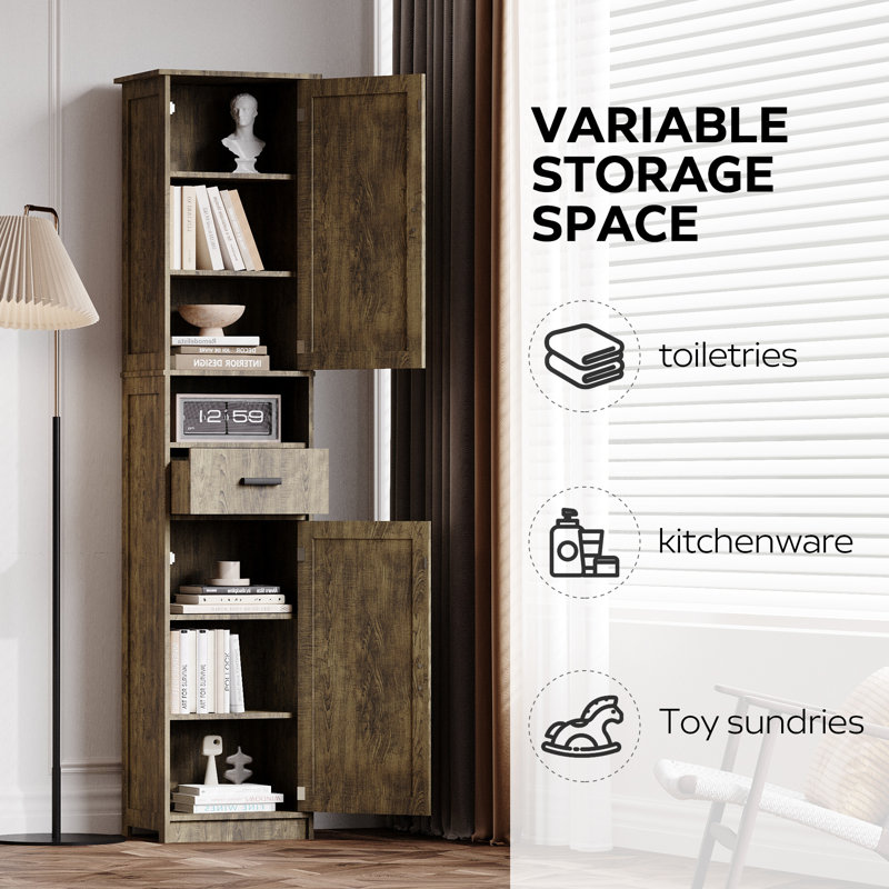 69" H Linen Cabinet Bathroom Storage Cabinet With 2 Barn Doors And 1 Drawer, Narrow Storage Unit, Adjustable Shelves, Gray