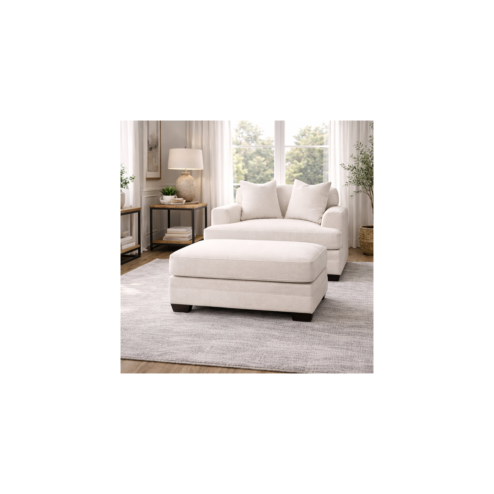 Edan Upholstered Ottoman, Conversation Capri Basketweave