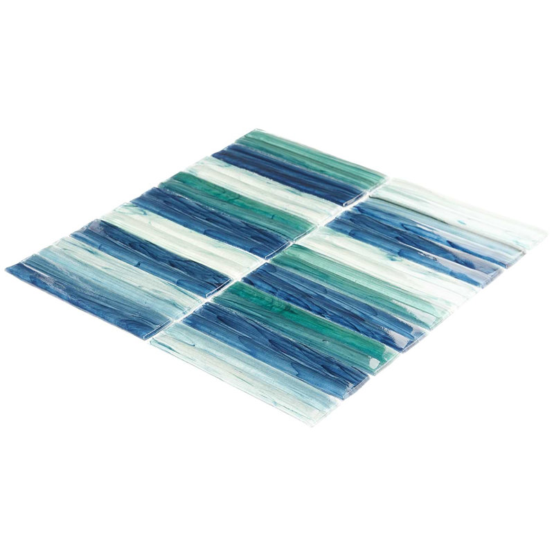 Maya Polished Glass Mosaic, Stacked Aqua