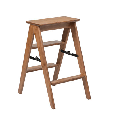 3 Tier Bamboo Ladder, Multi-functional Foldable Ladder, Portable Bamboo Step Ladder With Wide Anti-slip Pedals