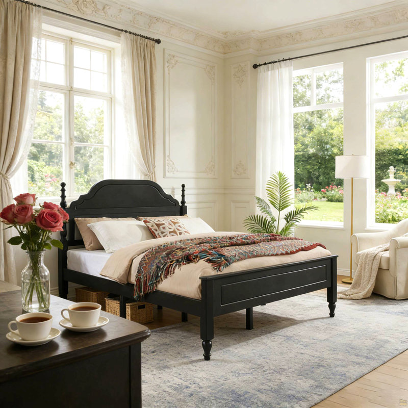 Grand lit avec tête de lit rembourrée (sans matelas)
