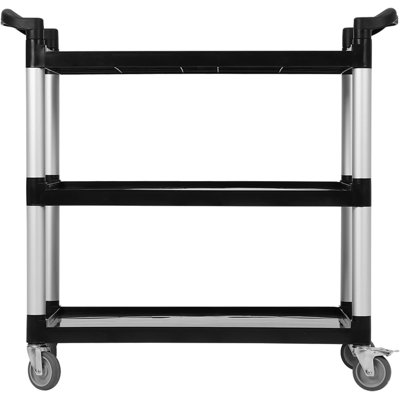 3-Shelf Rolling Utility/Push Cart with Lockable Wheels, 360 lbs. Capacity, for Foodservice/Restaurant/Cleaning