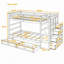 Lit superposé simple au-dessus de simple 6 tiroirs en bois avec escalier et garde-corps-480702814