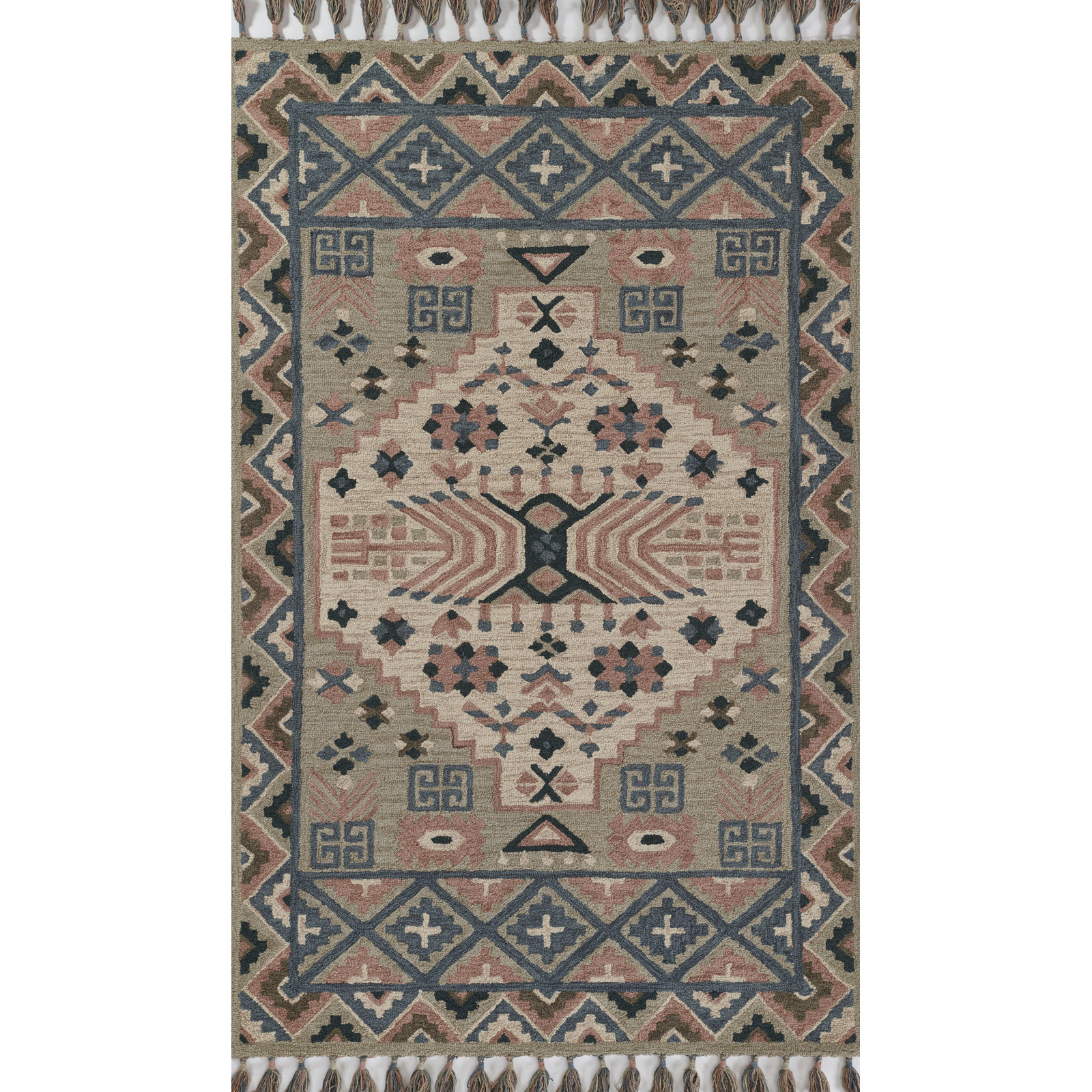 Anine Gray Teal Hand-Tufted Southwestern Wool Rug, Rectangle 2' x 3'