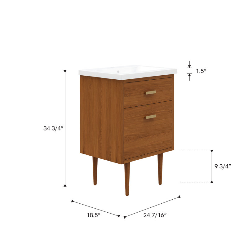 Coiffeuse Brandy en noyer miel avec robinet simple or satiné, 24"