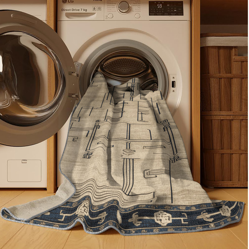 Tapis gris art déco lavable à la machine, Rectangle de 5 pi x 8 pi