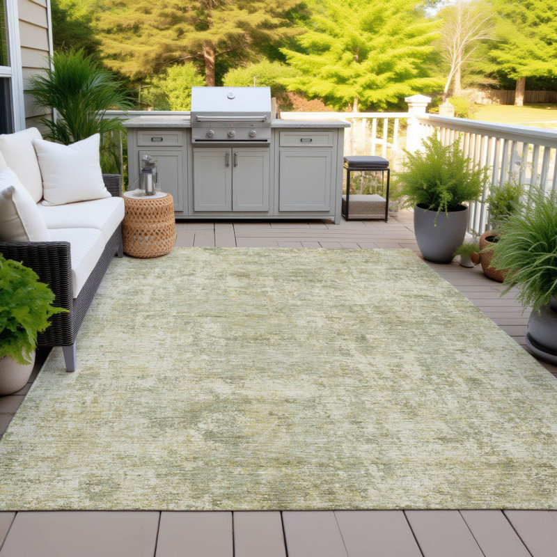 Tapis de sauge Xhevrie intérieur / extérieur lavable à la machine, Rectangle 10 pi x 14 pi