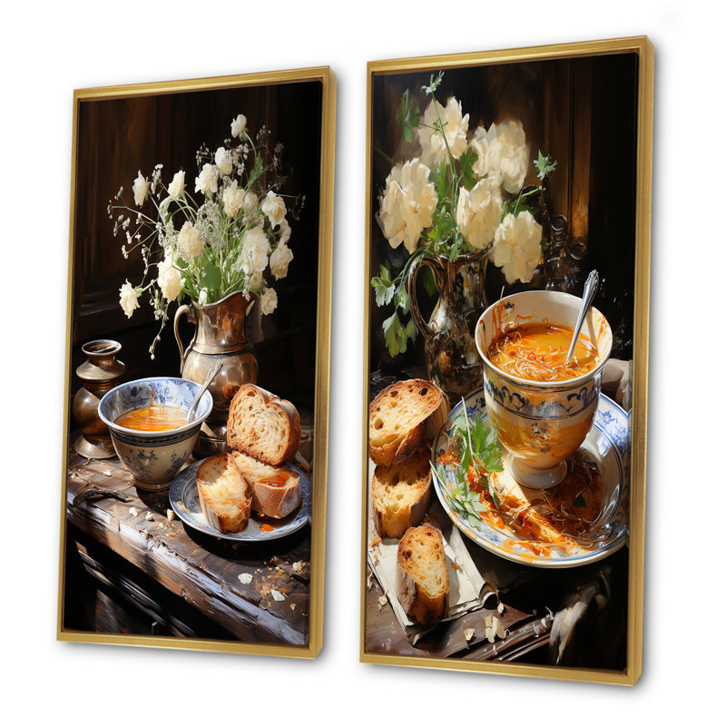 French Soup Savory Elegance - Ensemble de 2 impressions sur toile, Encadrement doré, H 32 po x l 33 po