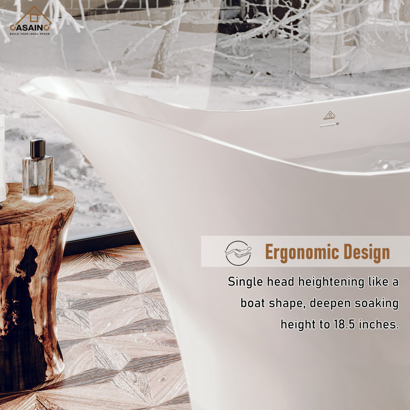 67'' x 29'' Soaking Solid Surface Bathtub with Faucet, Gold