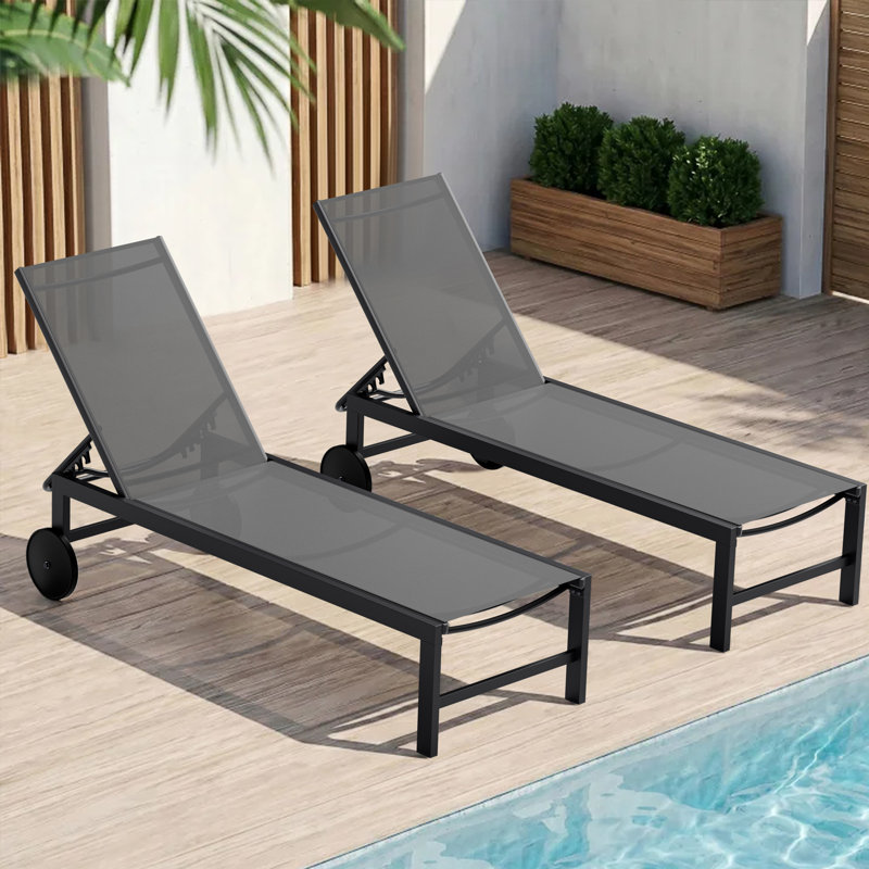 Chaise longue d'extérieur à roulettes Arlenne, Gris clair