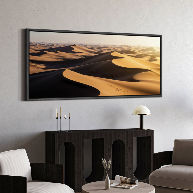 «Golden Sand Dunes Under Soft Light», art mural sur toile - Photographie de paysage de désert chaud pour les espaces du Sud-Ouest ou de Bohème