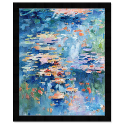«Inspired by Monet Impressionist Waterlillies Modern Blue», impression encadrée