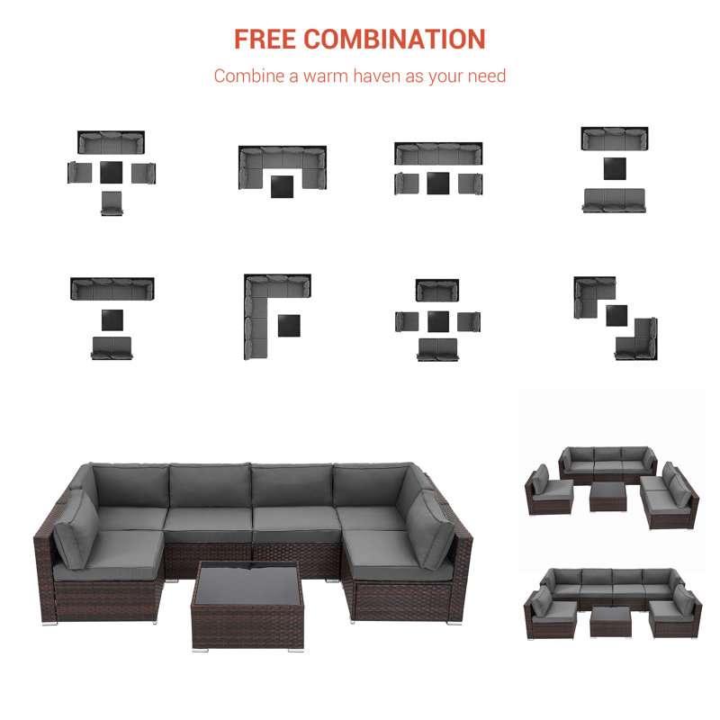 Adalicia 6 - Person Modular Patio Conversation Set with Cushions, Grey