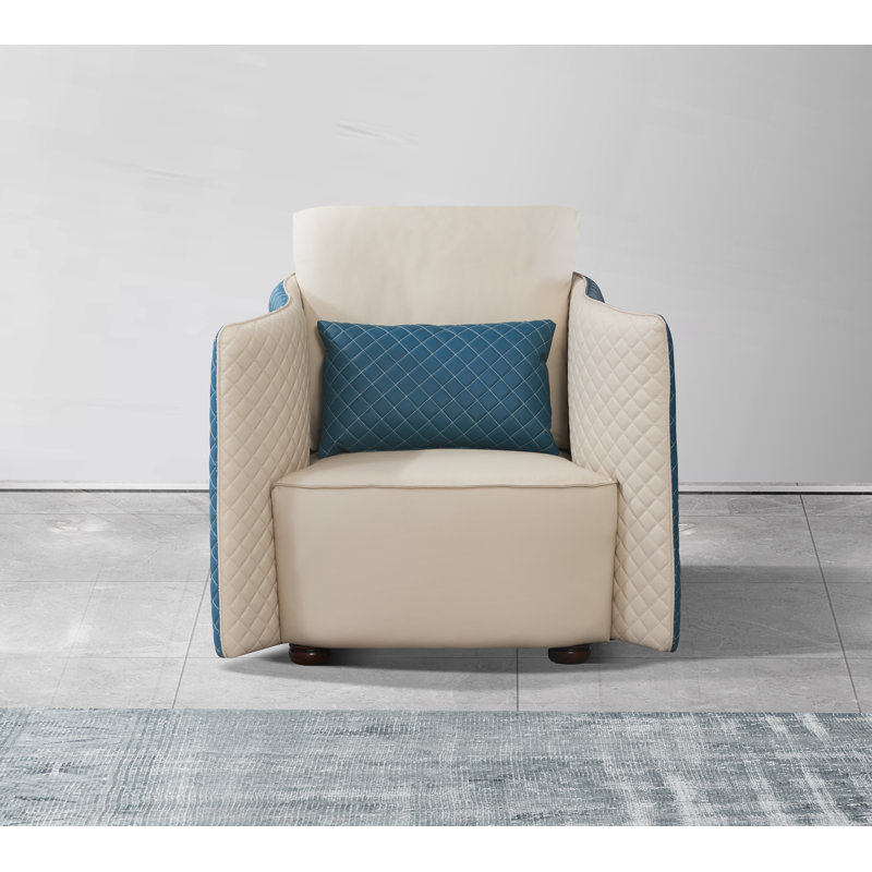 Makassar Armchair, Off White/Blue Genuine Leather