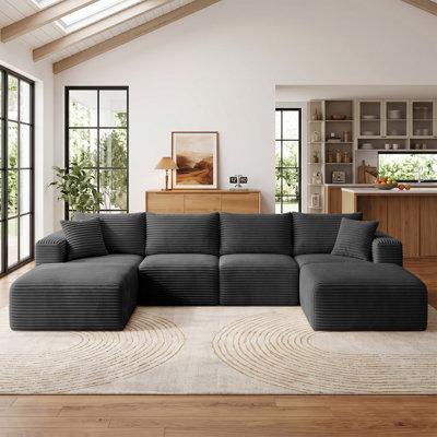 Canapé d'angle modulaire en forme de U de 137 pouces, canapé Cloud en velours côtelé compressé 6 pièces avec modules amovibles, assise profonde, aucun assemblage requis