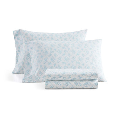 Martha Stewart Floral Cotton Percale White Sheet Set