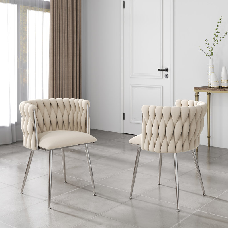 Velvet Woven Dining Chair, Silver, Ivory