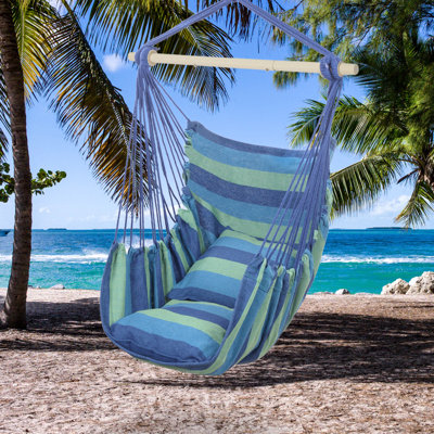 Premium Polyester Cotton Hanging Rope Chair With 2 Pillows, 250 Lbs Weight Capacity Indoor Outdoor Decorative Hammock Swing Chair