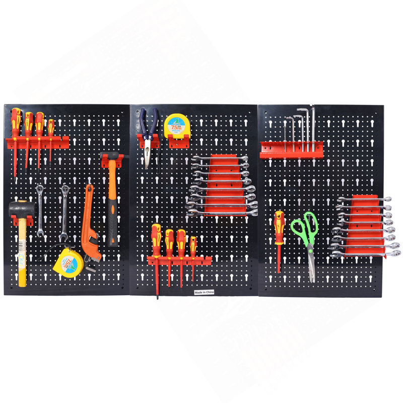 Organisateur mural pour panneau perforé, organisateur pour outils de garage en métal 4 pi avec 3 panneaux perforés, porte-foret, porte-clés, accessoires de crochets, panneau perforé mural pour rangement pour atelier, noir
