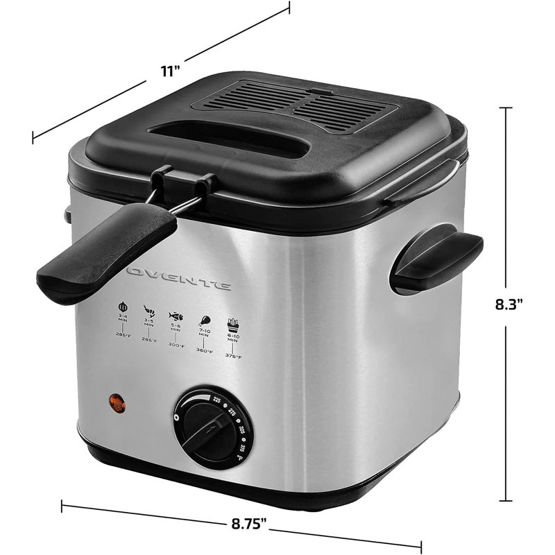 Ovente Silver 1.5 Liter Electric Deep Fryer with Basket