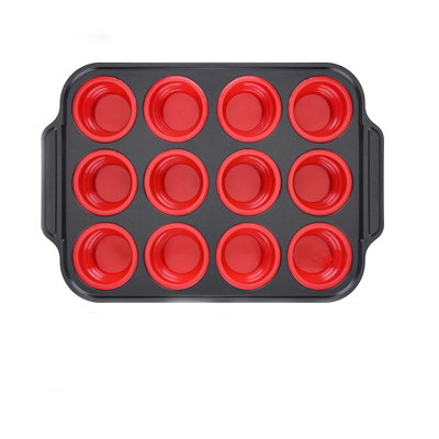 Moule à muffins pliable en silicone avec cadre renforcé en métal, plateau de cuisson antiadhésif pour four à micro-ondes