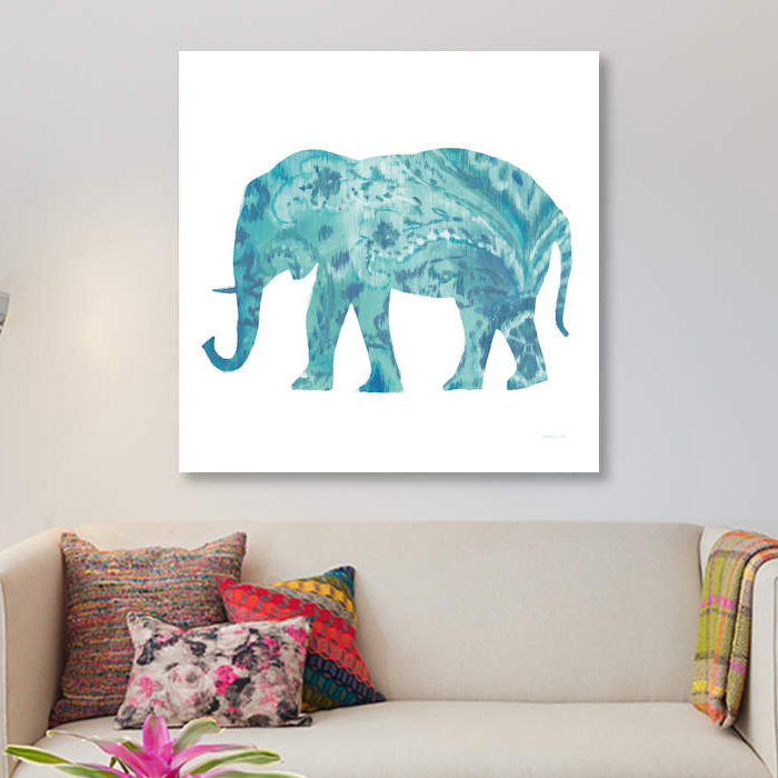 « boho bleu éléphant ii », impression sur toile, H 48 po x l 48 po x P 1,5 po, Pas de tapis, Toile tendue