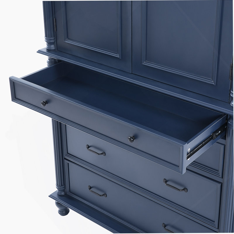 Grand garde-manger autoportant de 43,3 po x 20 po x 77,3 po avec 6 tablettes de porte, 2 tablettes réglables et 5 tiroirs, bleu