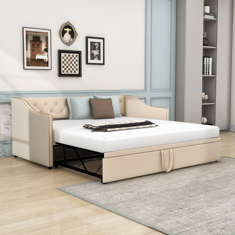 Lit de jour simple rembourré avec couchette, Beige