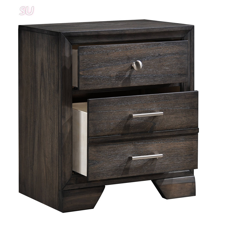 Table de chevet à 3 tiroirs de style contemporain, table de bout en bois massif avec beaucoup de rangement pour les chambres modernes
